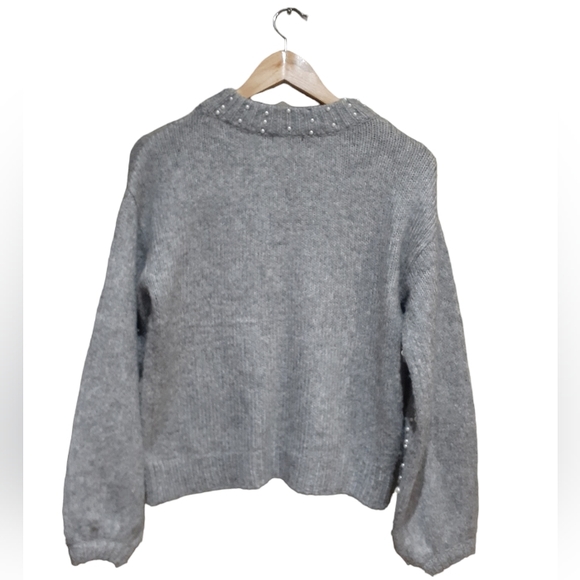 Esqualo Women's Alpaca Pullover Sweater Gray Pearl Embellishments Size XS - Picture 4 of 10